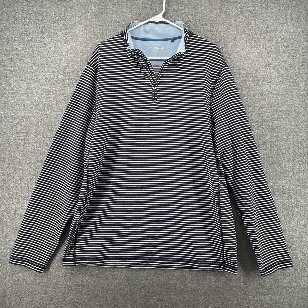 J Crew Performance 1/4 Zip Pullover Sweater Men Size XL Blue Striped Caasual